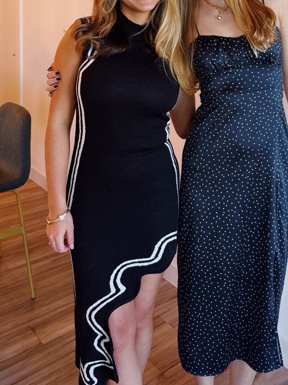 black and white midi dress
